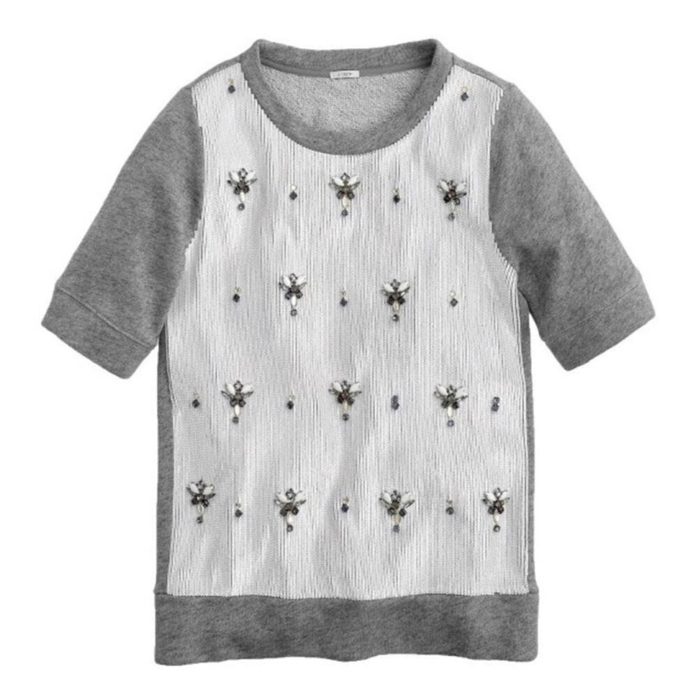 J. Crew Collection Bejeweled Jeweled Sequin Sweatshirt Shirt Sweater Top XS